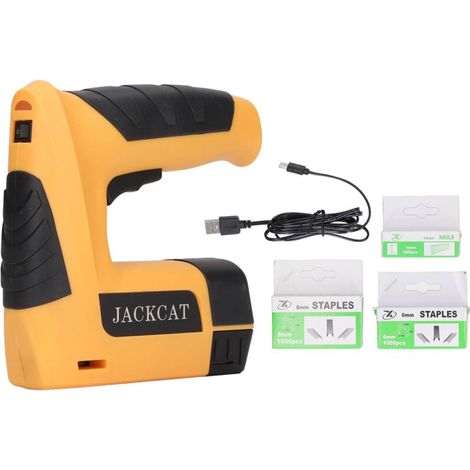 Agrafeuse Electrique Cloueuse Sans Fil - Batterie Li-Ion , Rechargeable - Idéal Bricolage, Décoration : Murale, Tapisserie, Bois - Livrée avec agrafes et clous (1/4)