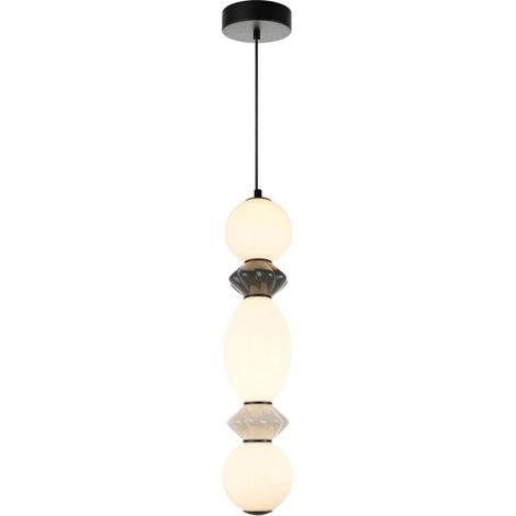 Italux Balos   Suspension IV Slim, noir mat avec abat-jour en céramique opale grise, blanc chaud 3000K