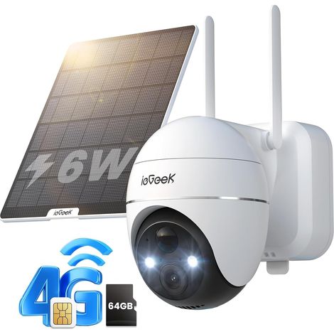 ieGeek 4G Camera Exterieur sans Fil Solaire,Camera Surveillance sans WiFi,Batterie 10 000 mAh,SIM intégrée,Détection PIR,Vision Nocturne Couleur,360°/120° orientable,IP66(NO WiFi) (1/5)