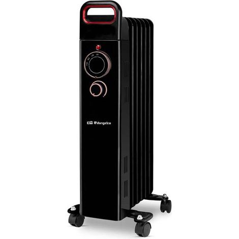 Radiateur à Bain d'Huile 1500W Chauffage électrique 7 éléments Orbegozo RUN1500. Thermostat réglable, noir