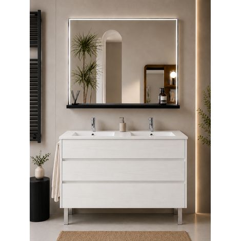 Mueble de baño con lavabo ORIGENBATH IMPERIA sin espejo 120x45 cm 2 senos blanco nórdico