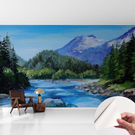 Papier peint autocollant avec imprimé pour cuisine facile à appliquer pour mur a motif Paysage de montagne 416x254 cm (1/5)