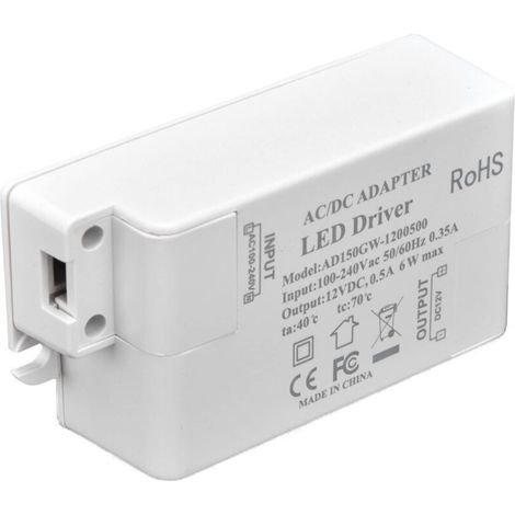 Driver Led 6W Maximum 100 240V Transformateur 12V Tension Constante Driver Transformateur Led 0.5A Convertisseur Convertisseur avec Transformateurs Basse Tension (1/5)