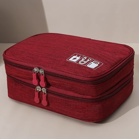 Sacoche numérique double couche, grande capacité, étanche, portable et multifonctionnelle, idéale pour les voyages et les activités de plein air (23,5 x 16,5 x 9 cm, bordeaux). (1/5)