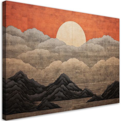 Tableau sur toile Boho - Soleil nuages montagnes 90x60 (1/5)