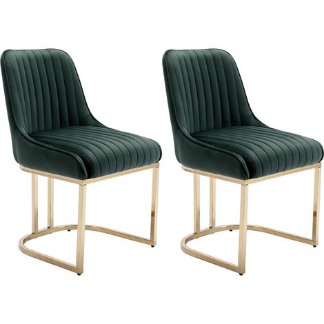 Dining Chairs Set of 2 in Velvet Upholstered Kitchen Corner Chairs with Golden Metal Frame for Dining Room Living Restaurant, Green, Wahson