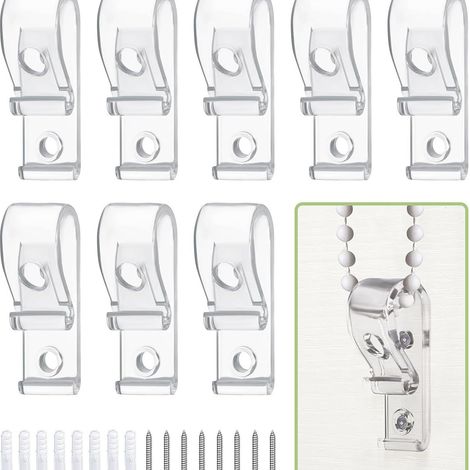 Kit d'accessoires de sécurité pour stores vénitiens sans cordon, comprenant un guide, un crochet de fixation, une vis et un kit anti-enchevêtrement. (1/5)