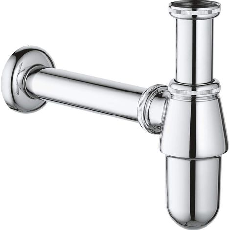 1 Siphon 1 1/4 Pouce Pour Lavabo Métallique Raccord Mural Avec Rosace De Recouvrement Argent (1/5)