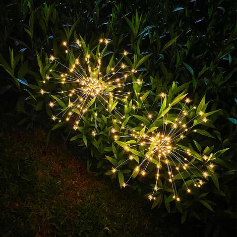 Lot de 2 lampes solaires d'extérieur pour jardin, 120 LED effet feu d'artifice, 8-AquaForge (1/5)