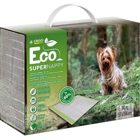 Croci Super Nappy Eco - Tappetini Igienici per Cani 57X54 cm 14 Pezzi, Ecologici - Traverse Cani e Animali Domestici, per Pipi Cane e Gatto Ultra Assorbenti e Biodegradabili (1/3)