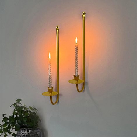 Porte-Bougie Murale - En Métal Forgé - Fixation Murale Simple - Pour Bougies Pillier - Style Moderne et Rustique - Lot de 2 (1/3)
