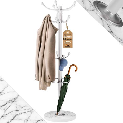 Casaria – Portemanteau avec base en marbre – 14 crochets pivotants à 360° – Dimensions 37x37x175cm – Charge maximale 35kg – Rangement porte-parapluie (1/5)