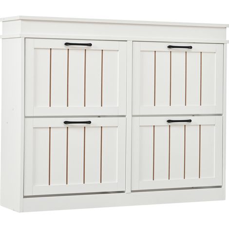 Meuble à chaussures moderne MDF blanc 105 x 24 x 83 cm, 4 abattants et 8 compartiments (1/5)