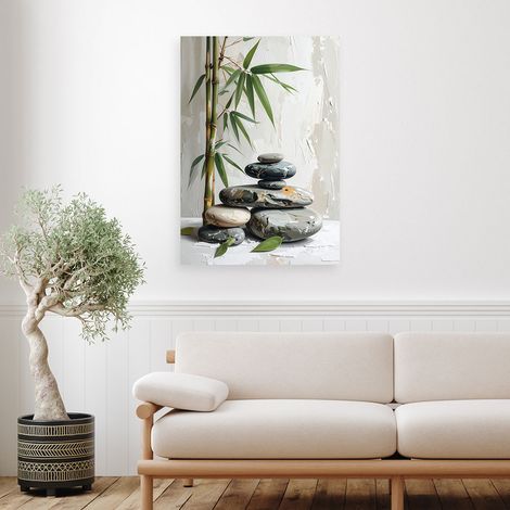 Wandbild Zen Spa Steine Bambusblätter in Beige 60x90 (1/4)