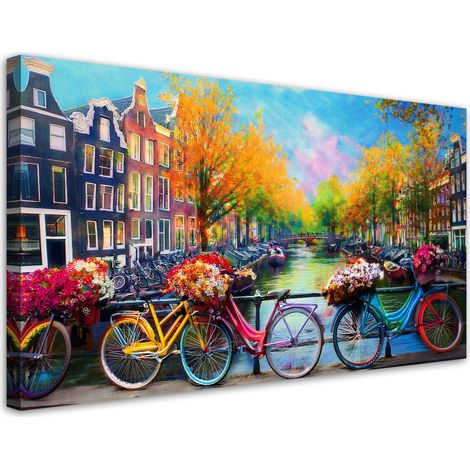 Tableau déco Amsterdam Bicyclettes Paysage urbain 80x40 (1/5)