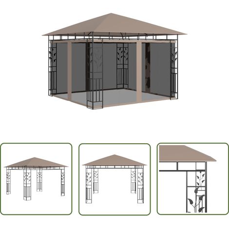 The Living Store Belvédère avec moustiquaire 3x3x2,73 m Taupe 180 g/m² - Abri Jardin - Gazebo - Auvent Pliable - Parasol - Protection Solaire (1/5)
