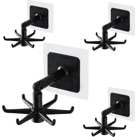 Lot de 4 crochets de cuisine pivotants à 360° et pliables, crochets auto-adhésifs multi-usages, étagère de rangement à 6 trous (1/5)