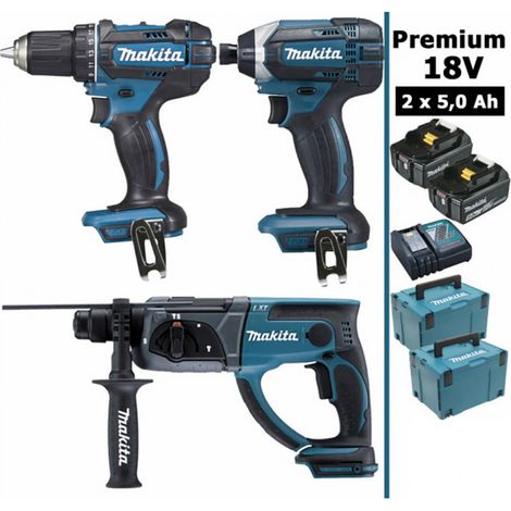 Makita – Pack d'outils électroportatifs 18V – Perceuse 62Nm DDF482, perforateur 2J DHR202, visseuse 165Nm DTD152 – 2 batteries 5Ah et 2 coffrets (1/4)
