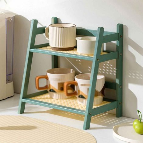 Doppelregal-Aufbewahrungsboxen aus Bambus für die Küche, Becherhalter aus Rattan und Vorratsdosen, geeignet für Büros, Küchen oder Badezimmer, platzsparend und werten die Inneneinrichtung auf.
