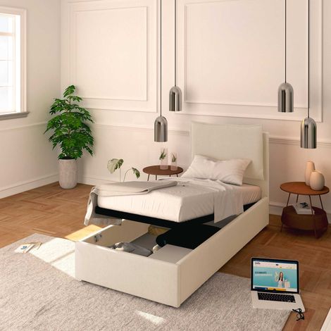 Baldiflex Letto Contenitore Singolo 80x190 Licia in Ecopelle con Rete a Doghe colore Bianco White (1/5)
