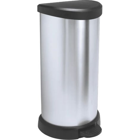 CURVER Cubo de basura con pedal 40L, acabado color acero, tapa y aro para bolsa (1/3)