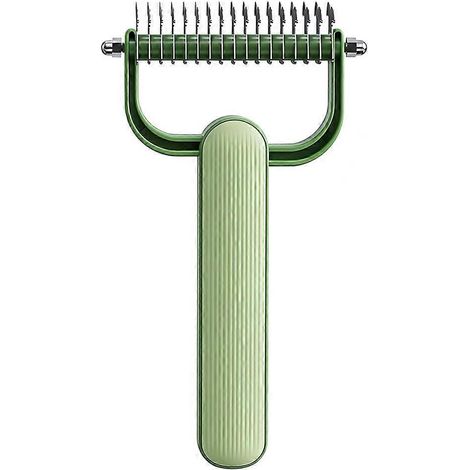 Peigne démêlant double face pour chiens et chats, lames en acier inoxydable sécuritaires, élimine les poils morts, les nœuds et les enchevêtrements. Grand format, vert. (1/5)