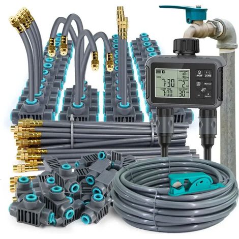 (Kit B-20m) Minuteur d'arrosage automatique intelligent à double zone avec écran LCD indépendant, système de brumisation et contrôleur d'irrigation
