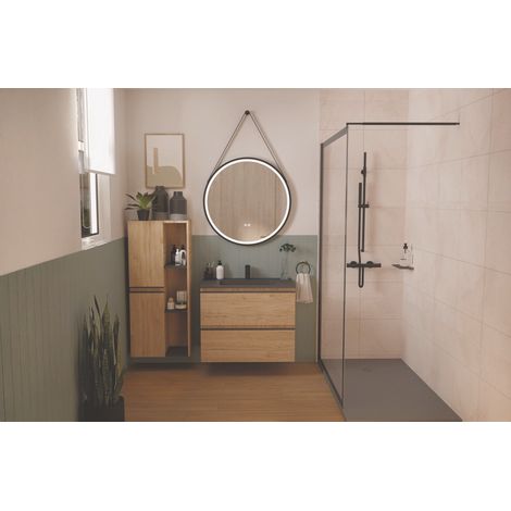 ONDEE - Mueble de baño EBENE - 80cm - Madera - 2 cajones - Encimera negra -Miroir KYARA (1/4)