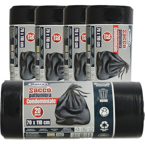 MAURY'S SACCHI PER PATTUMIERA 70X110 CM 5 CONFEZIONI DA 20 PEZZI IN COLORE NERO (1/2)
