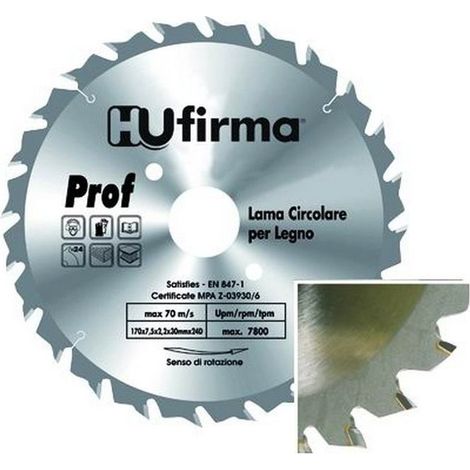 Hu-Firma Lama Circolare per Legno Professionale 24 Denti Widia Diametro 170 mm Foro 30 mm Antivibrazioni
