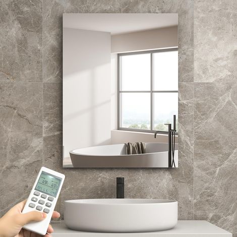 Infrarotheizung Spiegel mit Thermostat 450 Watt - Spiegelheizung Infrarot - Infrarot Wandheizung mit Fernbedienung - Elektroheizung Heizpaneel Heizkörper - Badspiegel 80x60 CM Badezimmerspiegel (1/5)