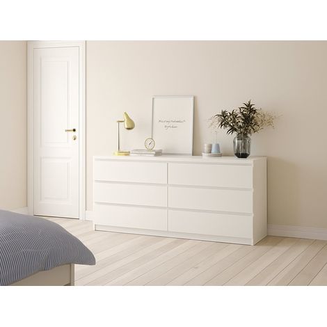 Dmora Commode à six tiroirs, coloris blanc brillant, 153 x 70 x 50 cm