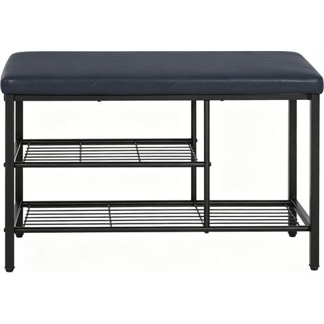 Banc de rangement à chaussures avec siège en cuir synthétique noir 80x30x50 cm (1/5)