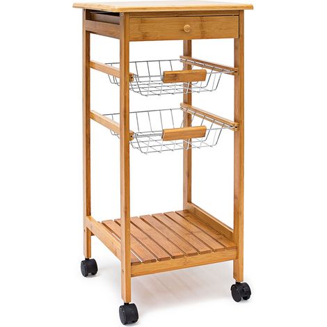 Desserte de cuisine pratique en style rustique 80 x 40 x 85 cm avec tiroir de rangement en bambou naturel (1/5)