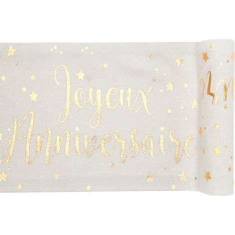 Chemin de Table 'Joyeux Anniversaire' - Blanc - Or (1/2)