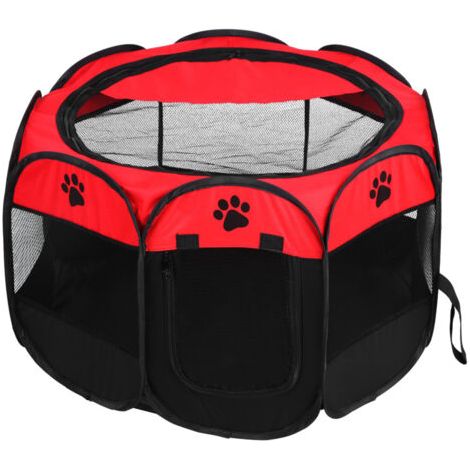QORVA-,Parc Chien,Cage pliable portative pour chien et chat,enclos chien,utilisation intérieure/extérieure, rouge