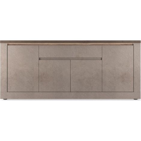Buffet SASHA – 4 puertas, 1 cajón y LED – Bronce y tapa de madera Mercurio