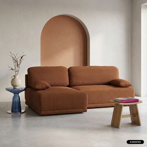 Banquette canapé d'angle gauche convertible 3 places velours côtelé avec coffre - Nelson Velours côtelé Brique (1/5)