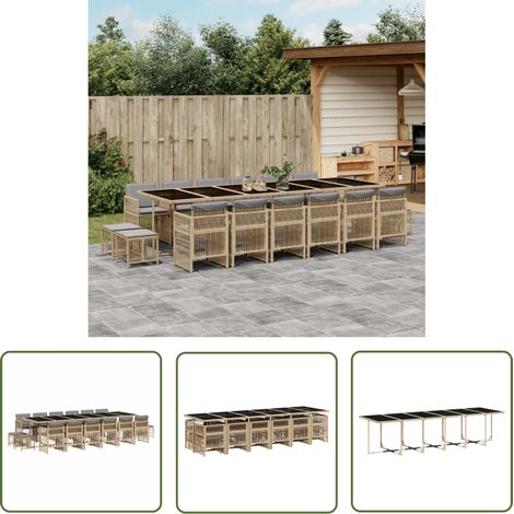 vidaXL 17-tlg. Garten-Essgruppe mit Kissen Beigemischung Poly Rattan (1/5)