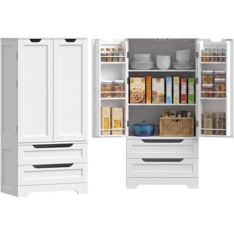 HOMCOM armario de cocina, armario despensa cocina, con 6 estantes en las puertas, 2 cajones, alacena moderna para comedor, 58x38x120 cm, blanco (1/5)