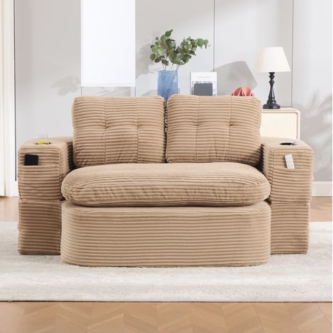 Schlafsessel 2-in-1 aus Cord mit Liegefunktion, 165 x 123 x 61 cm, khaki OKMYHOME (1/5)