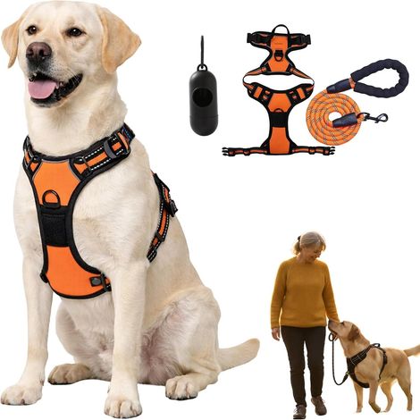Adjustable No-Pull Harness for Medium and Large Dogs, Made of Reflective Oxford Fabric, Easy to Control, Dog Collars, Harnesses and Leashes, Dog Accessory (F,L)