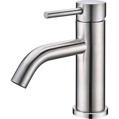 Detbom – Mitigeur de lavabo monocommande en acier inoxydable brossé – Hauteur 180 mm – Aérateur démontable pour jet doux – Installation monotrou (1/5)