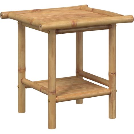 Mesa de centro cuadrada de bambú natural con estante – para uso interior y exterior – 45 × 45 cm DEC037072