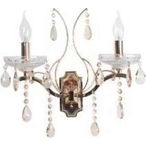Applique a candelabro 2 bracci con pendenti a gocce di cristallo in acrilico stile retrò attacco E14 oro (1/4)