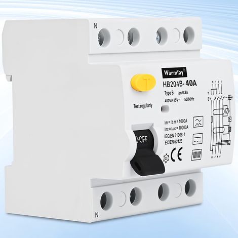 Disjoncteur différentiel FI 40 A 300 mA 4 pôles, disjoncteur différentiel type B, interrupteur à courant alternatif, fusible automatique, interrupteur FI pour bornes de charge murales (1/5)