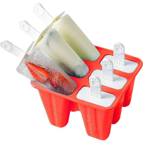 Moule à glace en silicone réutilisable avec du BPA (rouge) 6 trous (1/5)