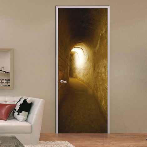 3D-Türaufkleber „Trompe-l’œil-Landschaft: Sonnenlicht in einem unterirdischen Tunnel“, 77 x 200 cm, selbstklebend, wasserfest, PVC-Tapete, Wandbild für Schlafzimmer und Wohnzimmer (1/4)
