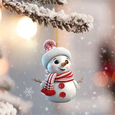 Guettes Acrylique - Décoration Arbre De Noël - Pendentif Plat Bonhomme De Neige - Lot De 1 (1/4)