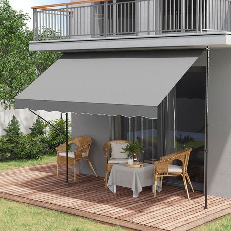 Manuell ausziehbare Markise 300 x 175 x 210–310 cm, verstellbar mit Kurbel, UV40+ Sonnenschutz für Balkon und Terrasse, Grau